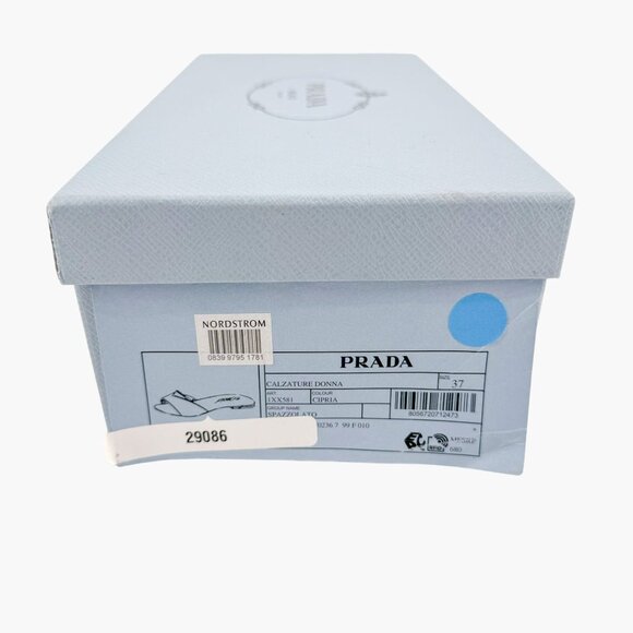 Prada Logo Cutout Flat Mule Sandals EU 37 US 7 Beige Tan Leather Slip On Slide - Picture 10 of 13